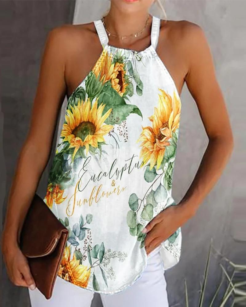 

Sunflower Letter Pattern Print Sleeveless Top, White