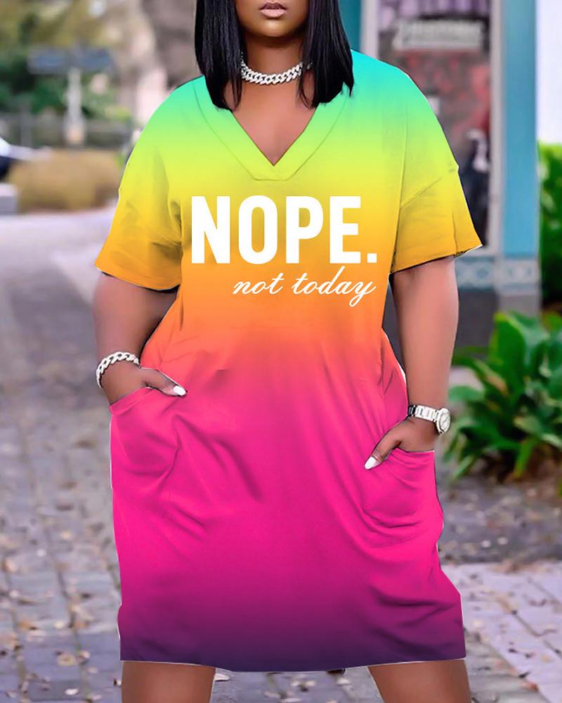 

Plus Size Nope Not Today Print Ombre Casual Dress, Multicolor