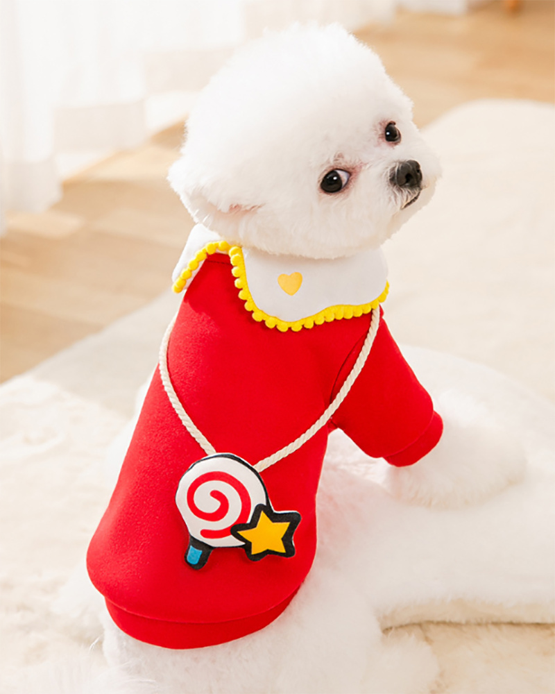 

Pet Sweater Lapel Design Easy to Match Unisex Pet Winter Two-legged Clothing for Small Dog, Red