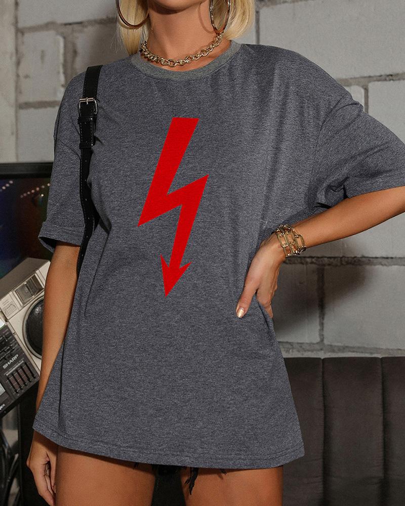 

Logo Print Short Sleeve Loose T-shirts, Dark grey