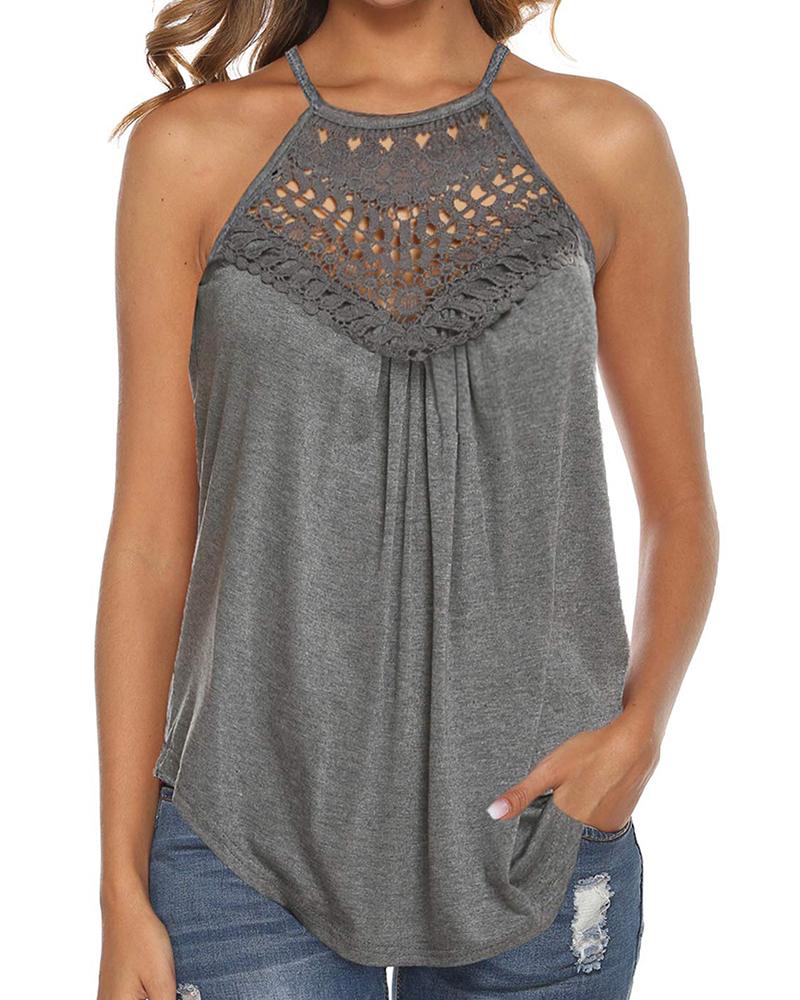 

Spaghetti Strap Halter Lace Flowy Tank Tops, Gray