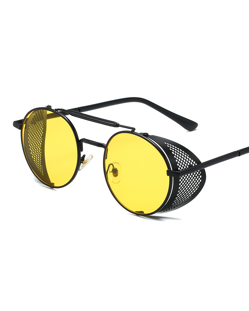 

1Pair Round Metal Frame Tinted Punk Fashion Sunglasses, Yellow
