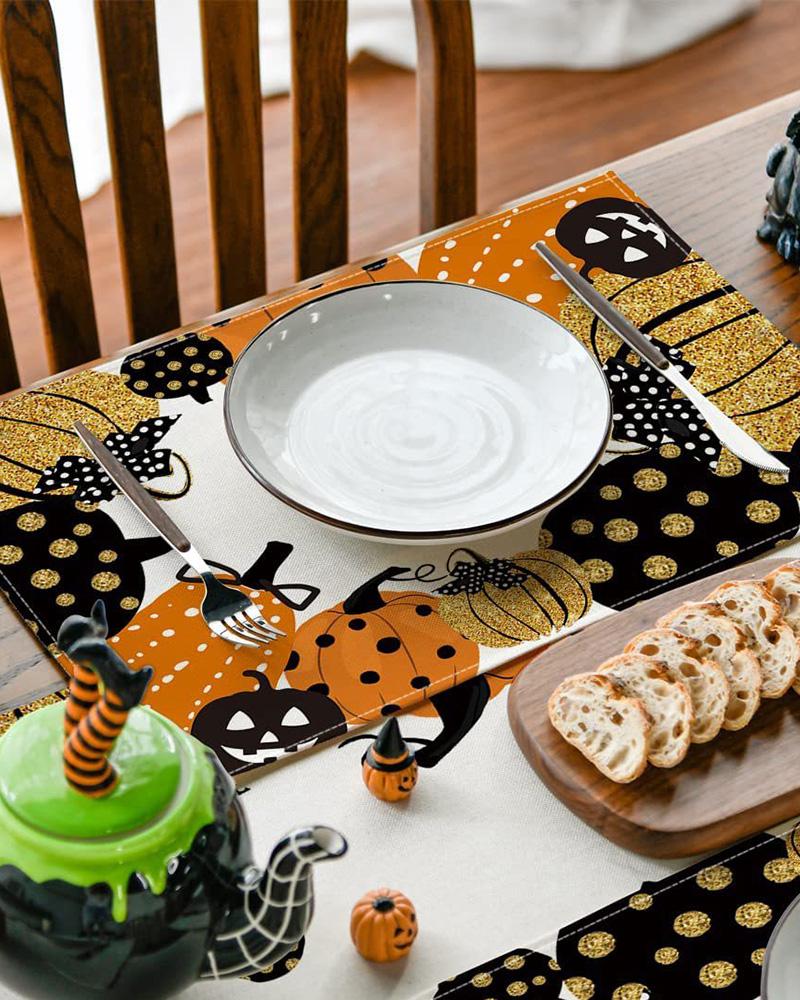 

4PCS/Set Halloween Placemats Ghost Pumpkin Silhouette Tree Crows Graphic Print Dining Decorations Party Supplies, Style1