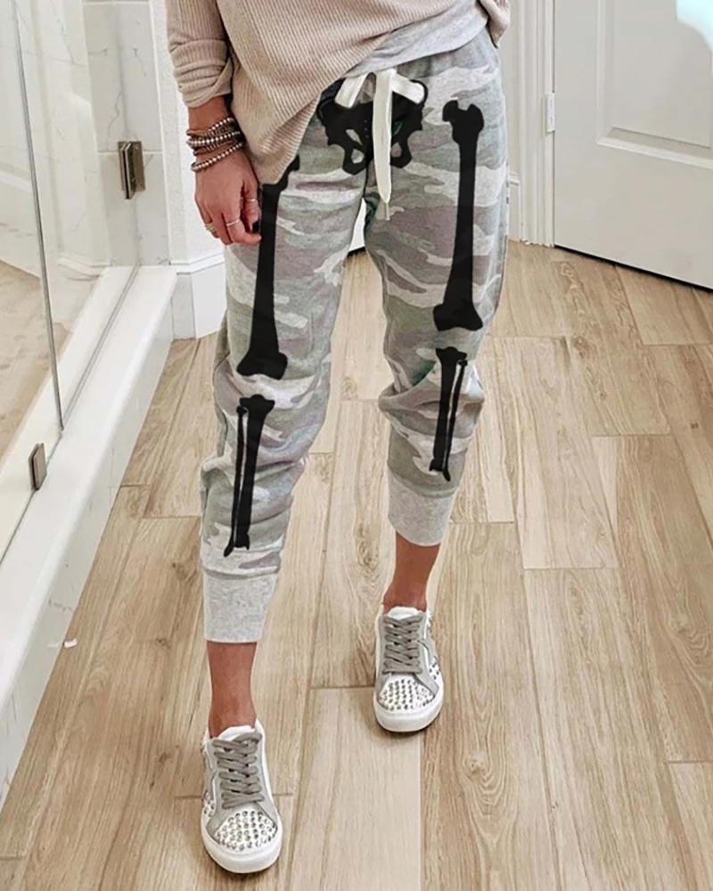 

Halloween Skull Print Drawstring Sweatpants, Gray