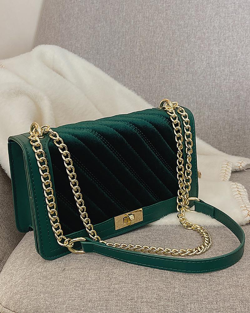 

Velvet Patch Twist Lock Chain Shoulder Bag, Green