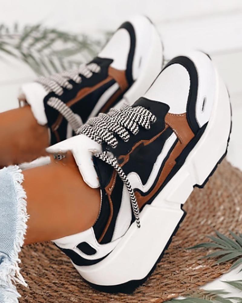 

Colorblock Breathable Lace-up Sneakers, Brown
