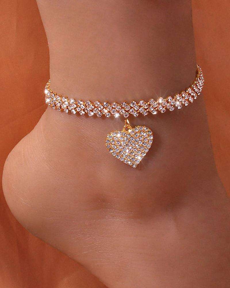 

1pc Rhinestone Love Pendant Chain Anklet, Gold