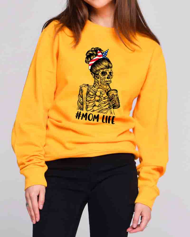 

Mother' Day Skeleton Letter Print Long Sleeve Sweatshirt, Yellow