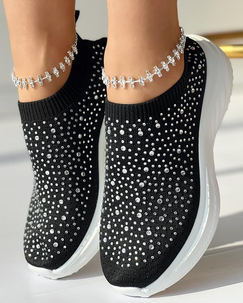 

Rhinestone Slip On Sneakers, Black