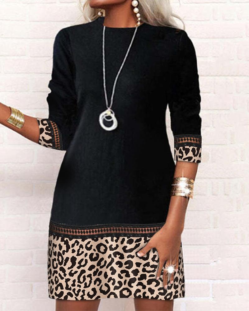 

Leopard Print Long Sleeve Casual Dress