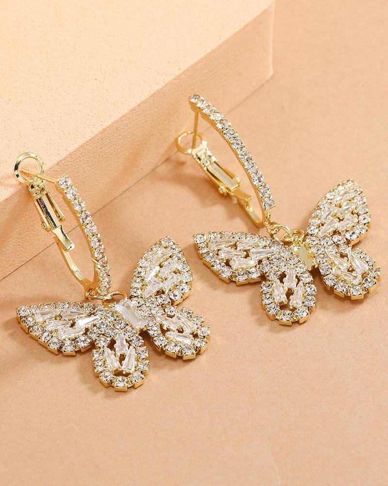 

1Pair Rhinestone Butterfly Shaped Drop Earrings, Gold