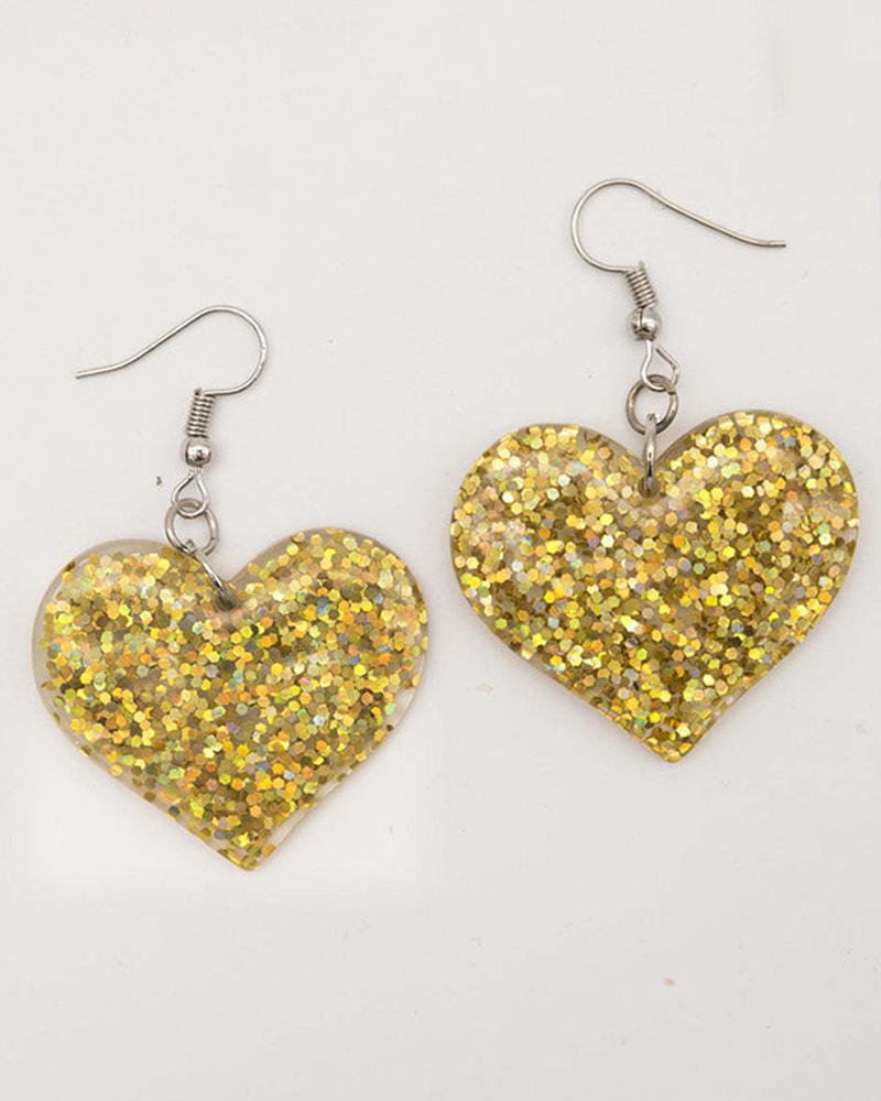 

1Pair Peach Love Heart Drop Earrings, Gold