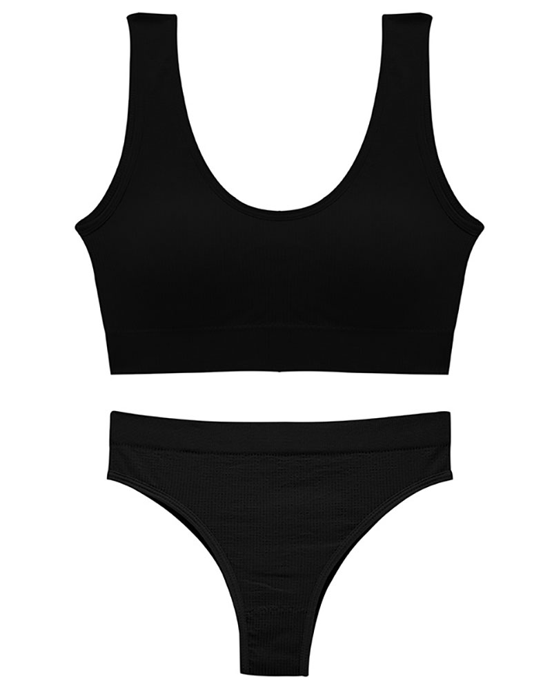

U Neck Seamless Sleeveless Bra Set, Black