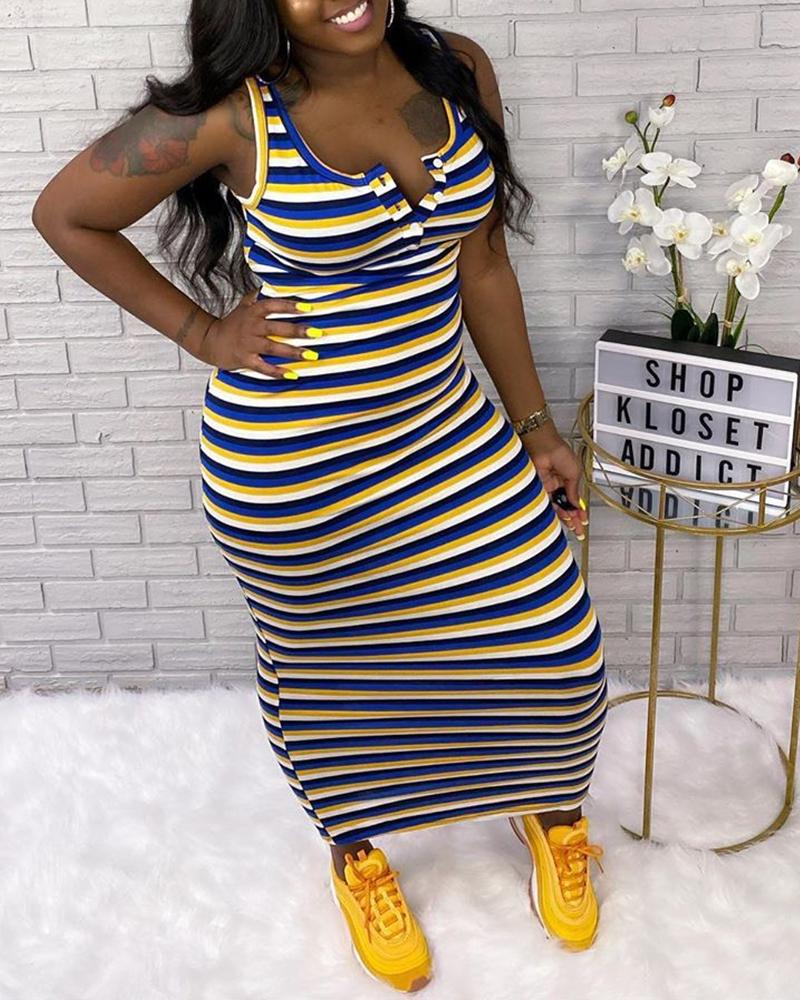 

Striped Sleeveless Skinny Midi Dress, Blue
