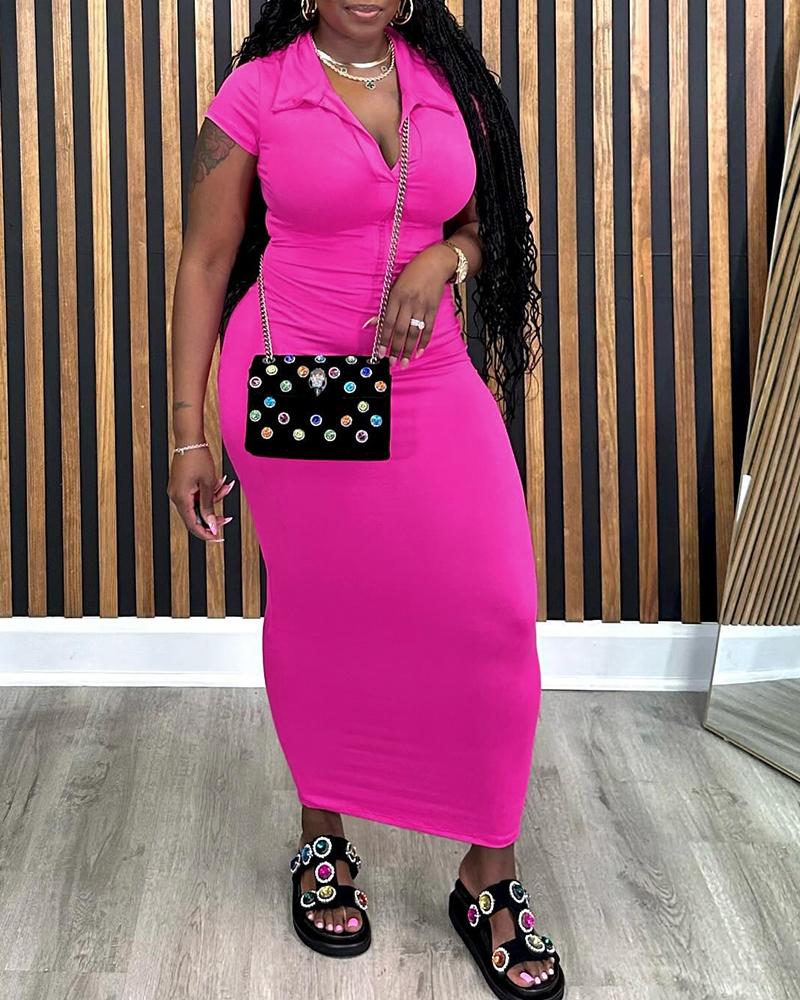 

Short Sleeve Maxi Bodycon Dress, Hot pink