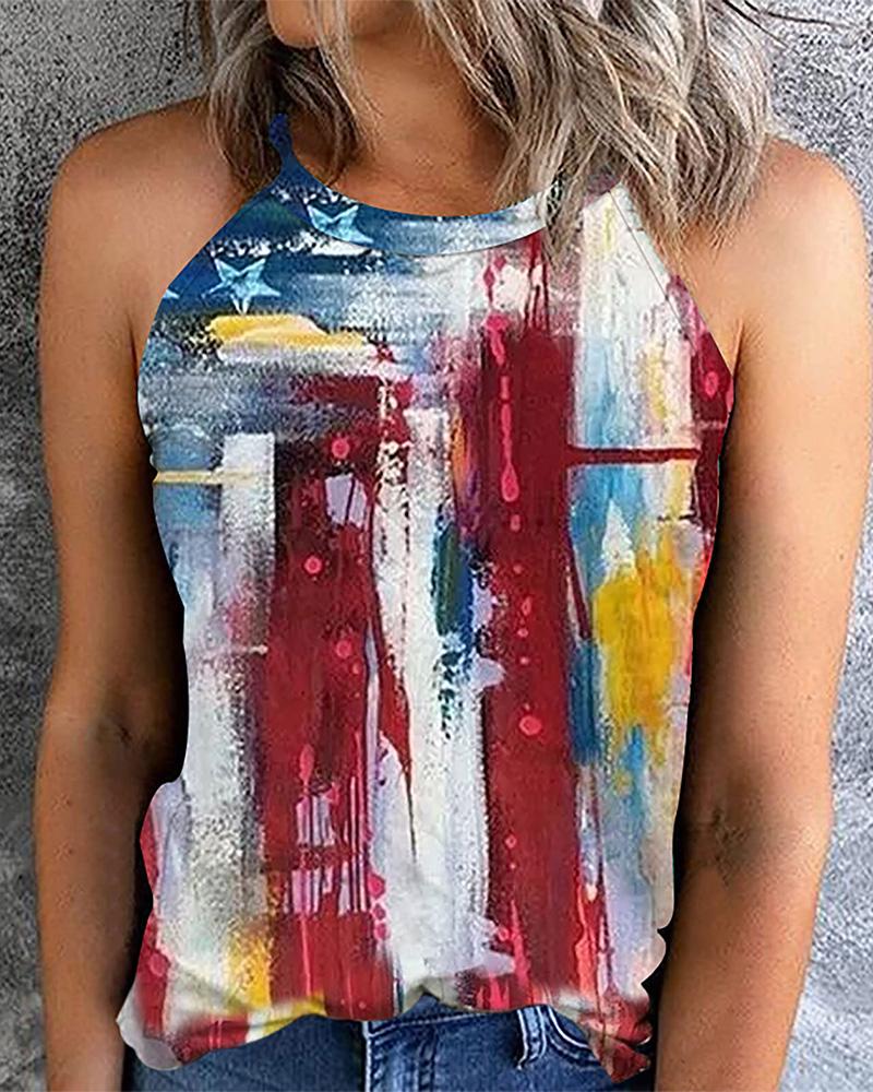 

Halter Flag Print Sleeveless Tank Top, Style3