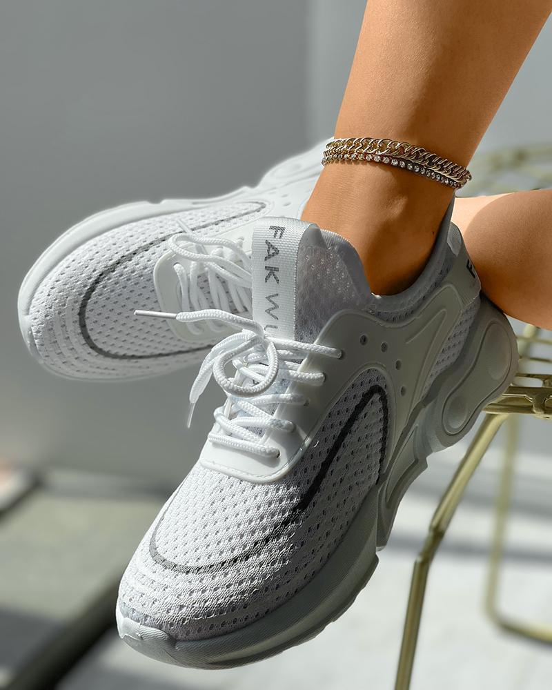 

Lace-up Knit Breathable Wedge Sneaker, White
