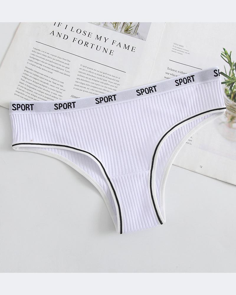 

Skinny Low Waist Letter Embroidery Thong Panties, White