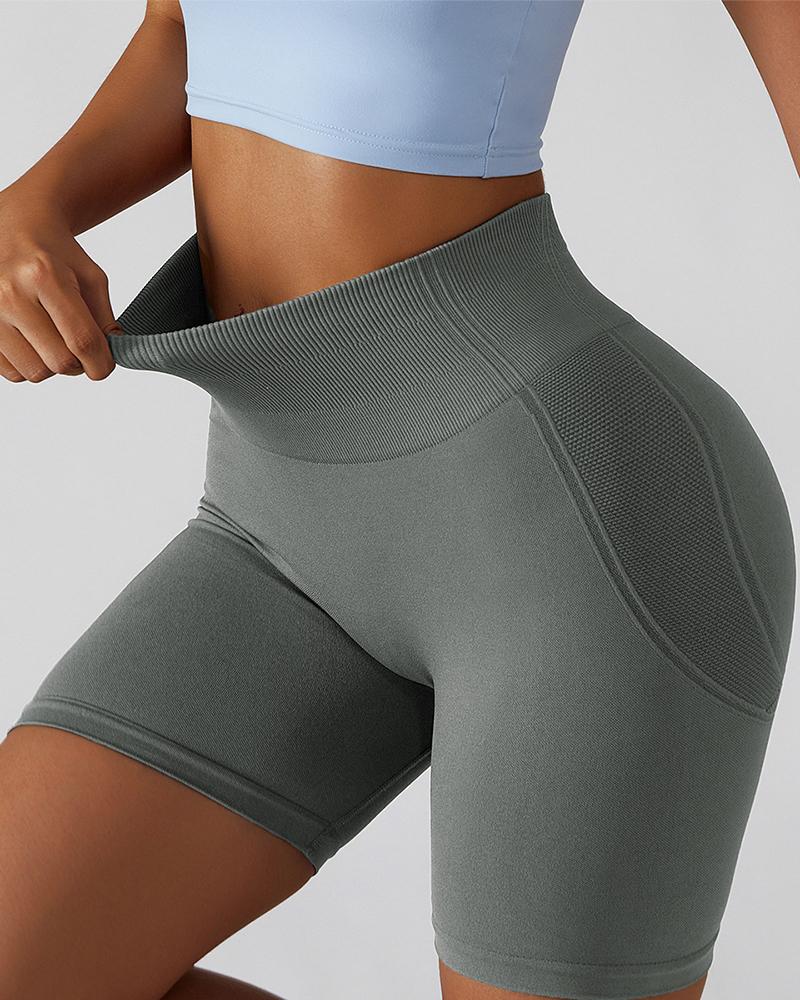 

High Waist Side Pocket Quick Dry Active Shorts, Gray