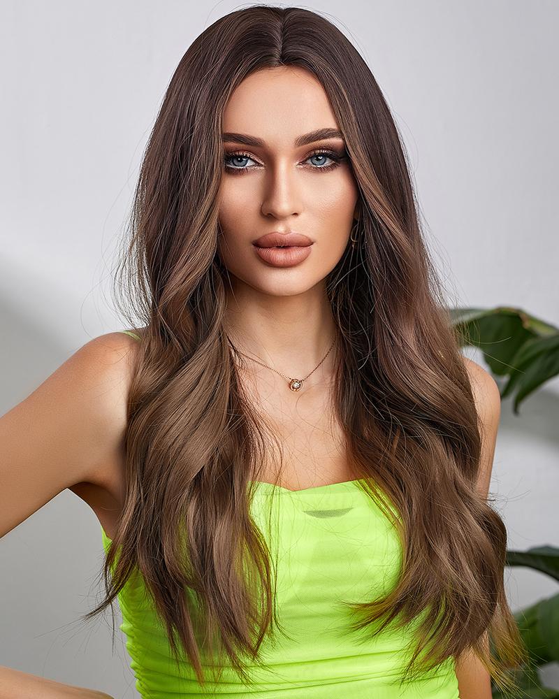 

Long Ombre Mix Dark Brown Middle Part Synthetic Hair Wig, Style1