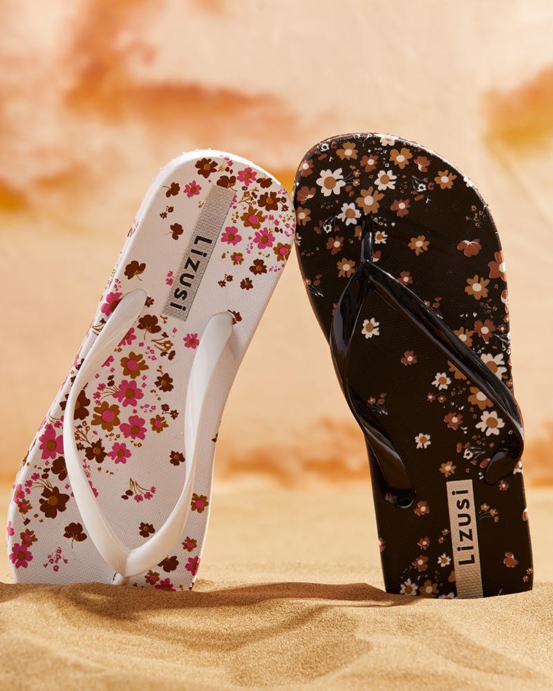 

Floral Print Casual Flip Flops, White