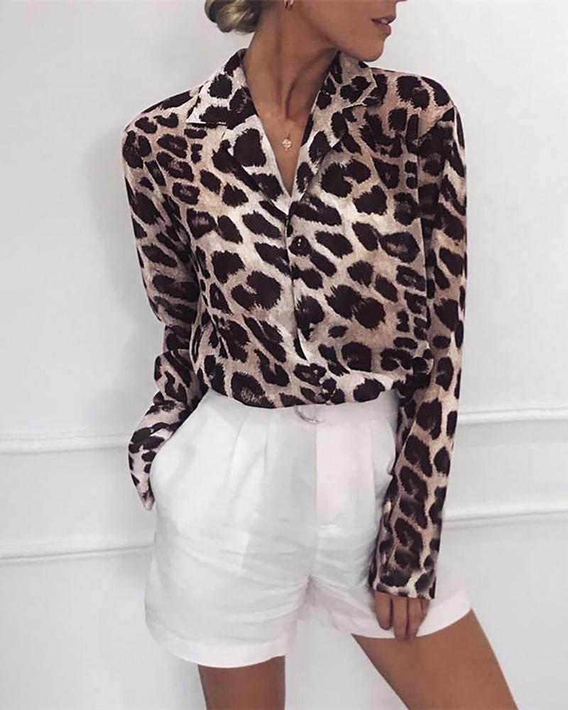 

Leopard Print Long Sleeve Chiffon Blouse, Pink