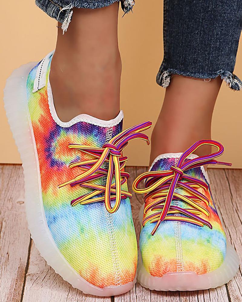 

Tie Dye Pattern Lace-up Sneakers, Multicolor