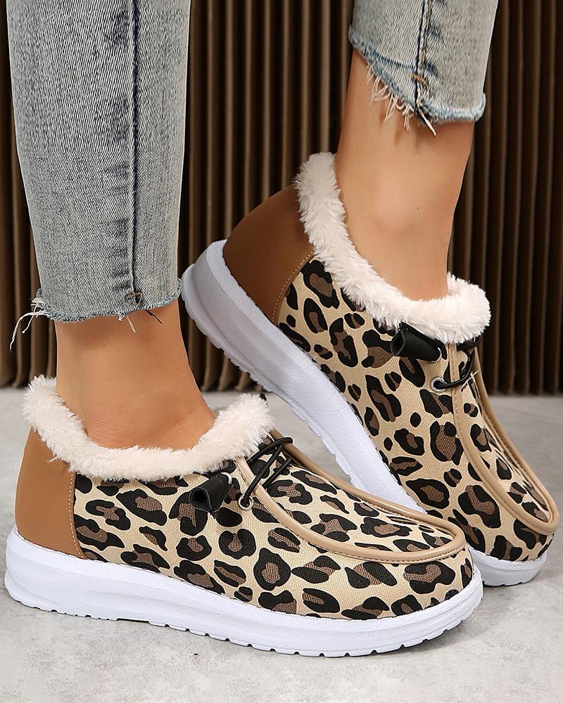

Contrast Leopard Print Fuzzy Trim Lined Snow Boots