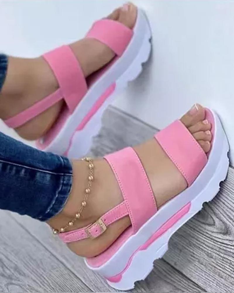 

Double Strap Platform Buckled Sandals, Pink