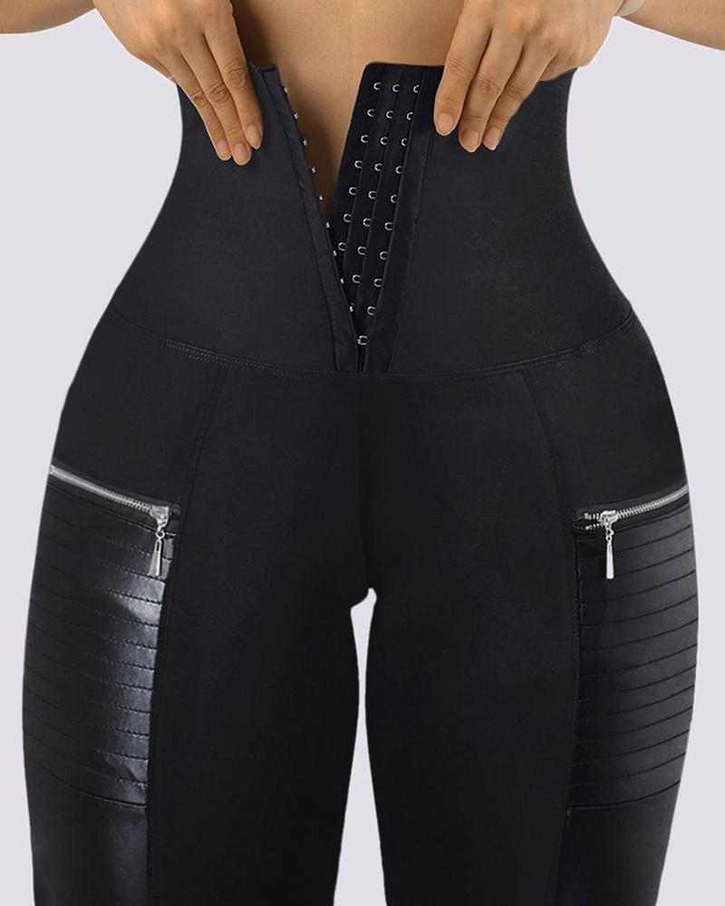 

Zipper Design High Waist Tummy Control Yoga Pants, Black