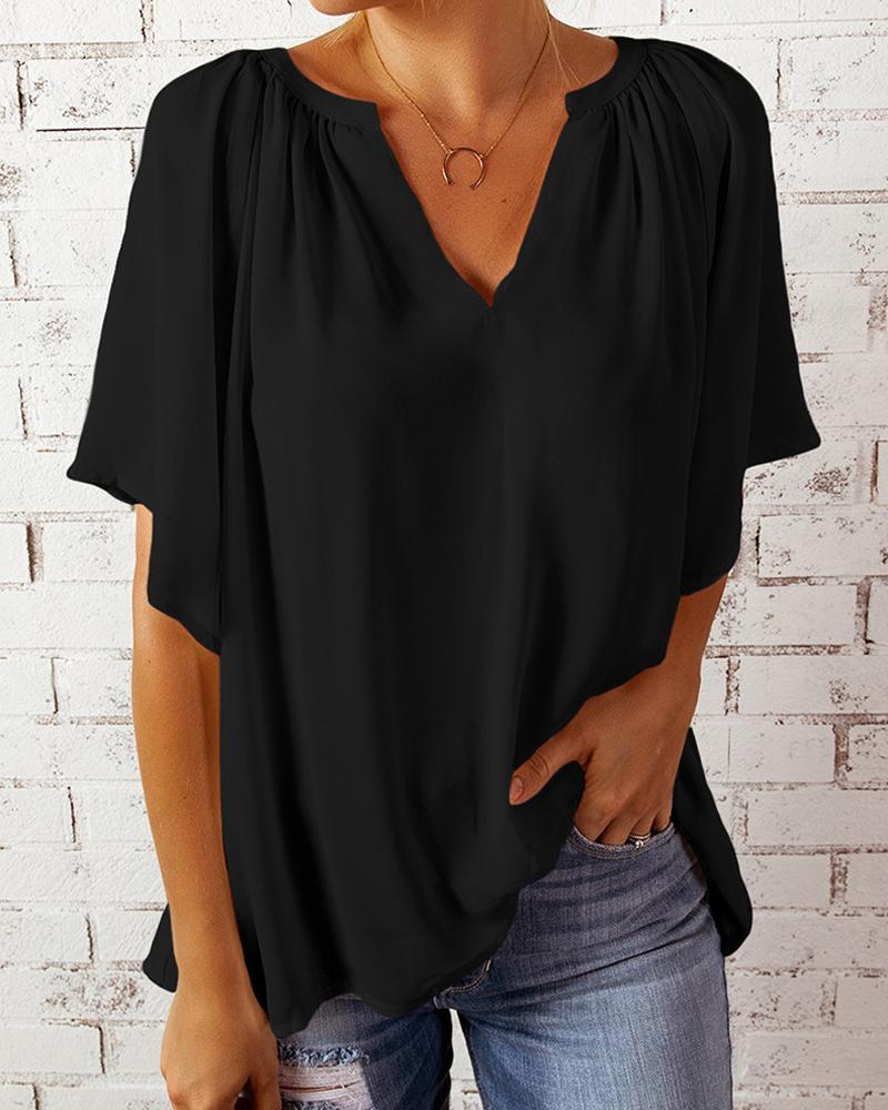 

Batwing Sleeve V-Neck Chiffon Top, Black