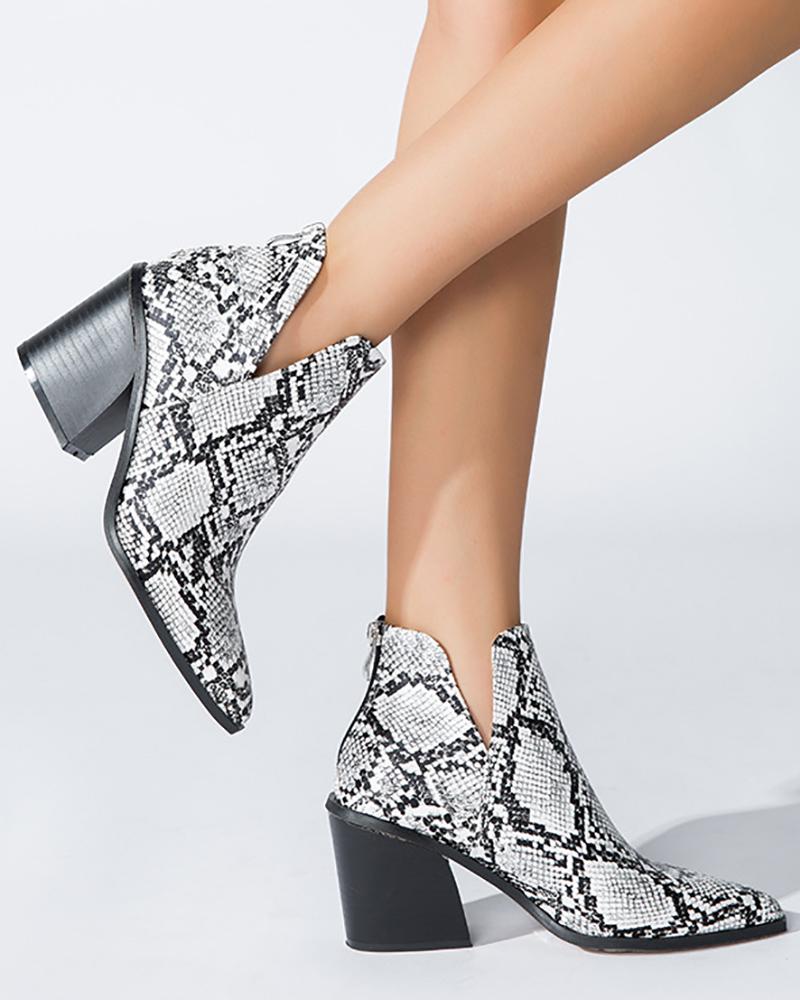 

Point Toe Chunky Ankle Boots, Snakeskin