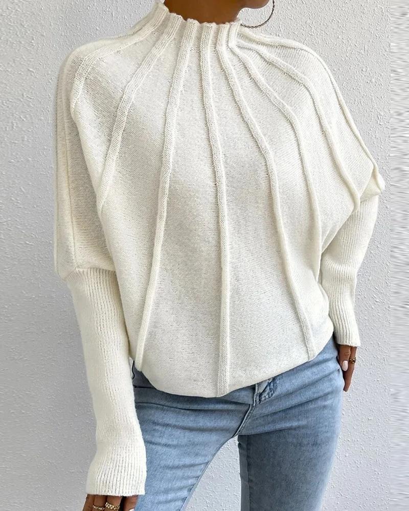 

Batwing Sleeve Mock Neck Knit Sweater, White