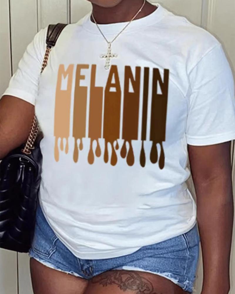 

Letter Print Short Sleeve Casual T-shirt, White