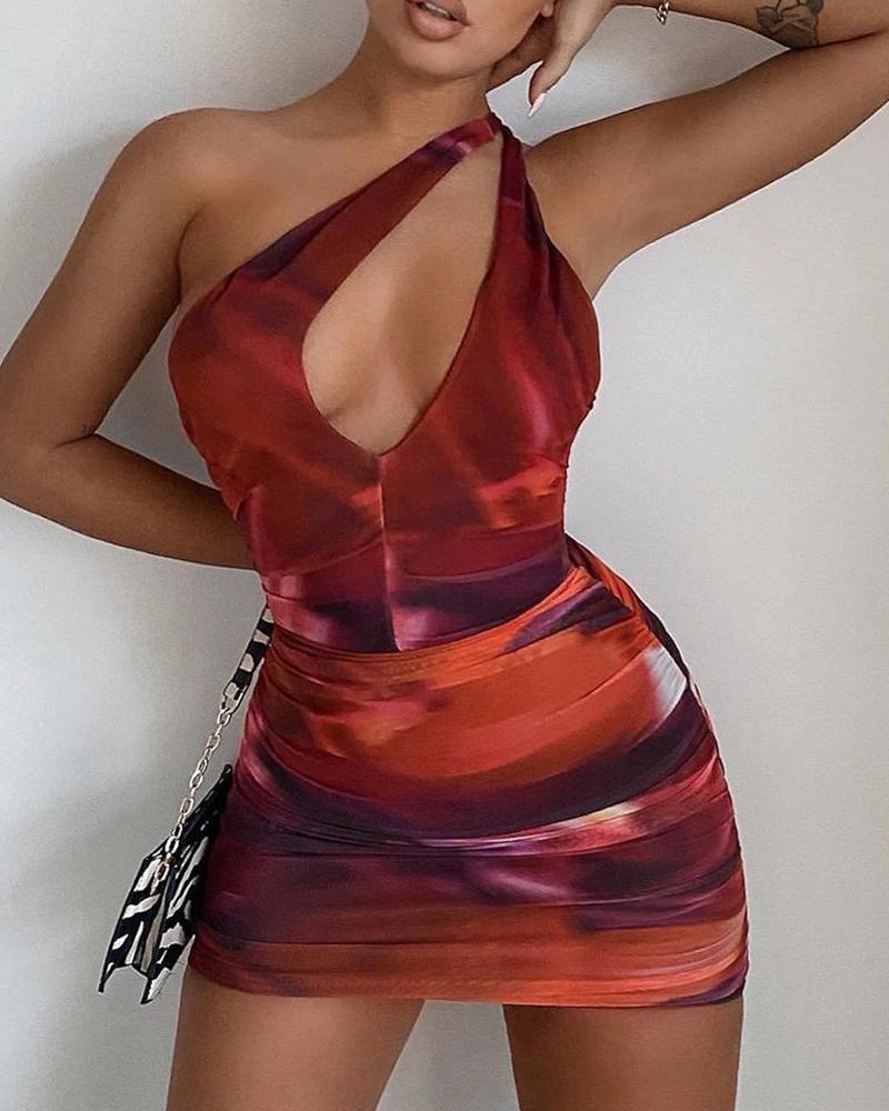 

Tie Dye Print Backless Ruched Bodycon Dress, Brown
