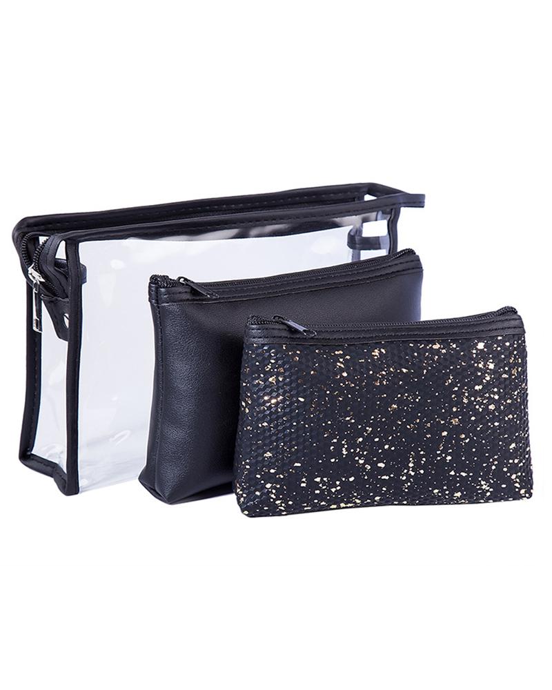 

3pcs Zipper Waterproof Multi-Functional Storage Accessories Organizer Fashion Makeup Toiletry Travel Bags Set, Gold
