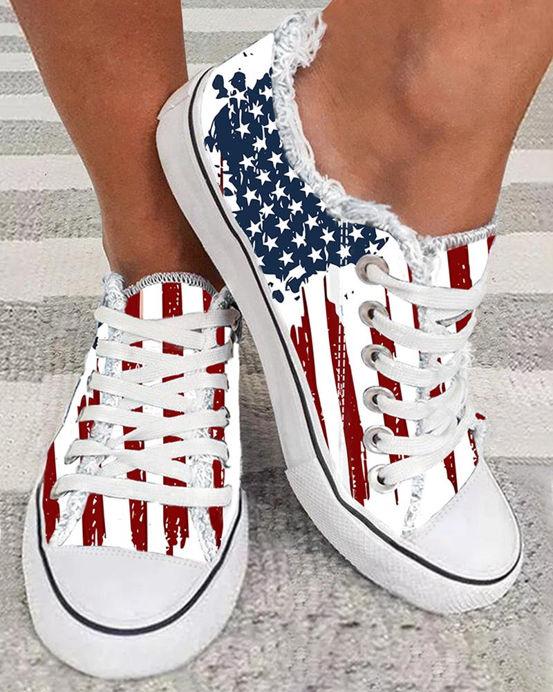 

Independence Day Flag Print Raw Hem Sneakers, Blue&red