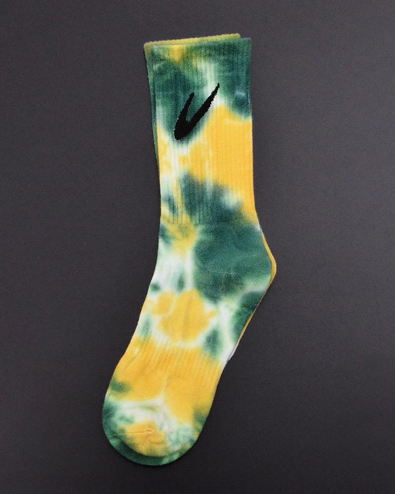 

Tie Dye Print Check Mark Pattern Sporty Socks, Style4