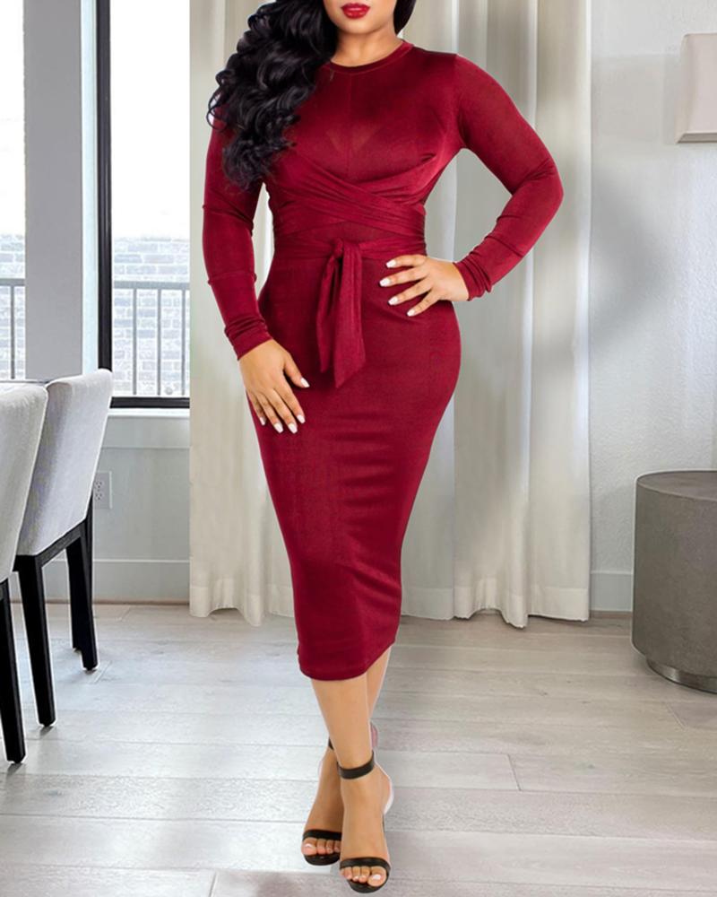 

Velvet Long Sleeve Tied Detail Dress, Wine red