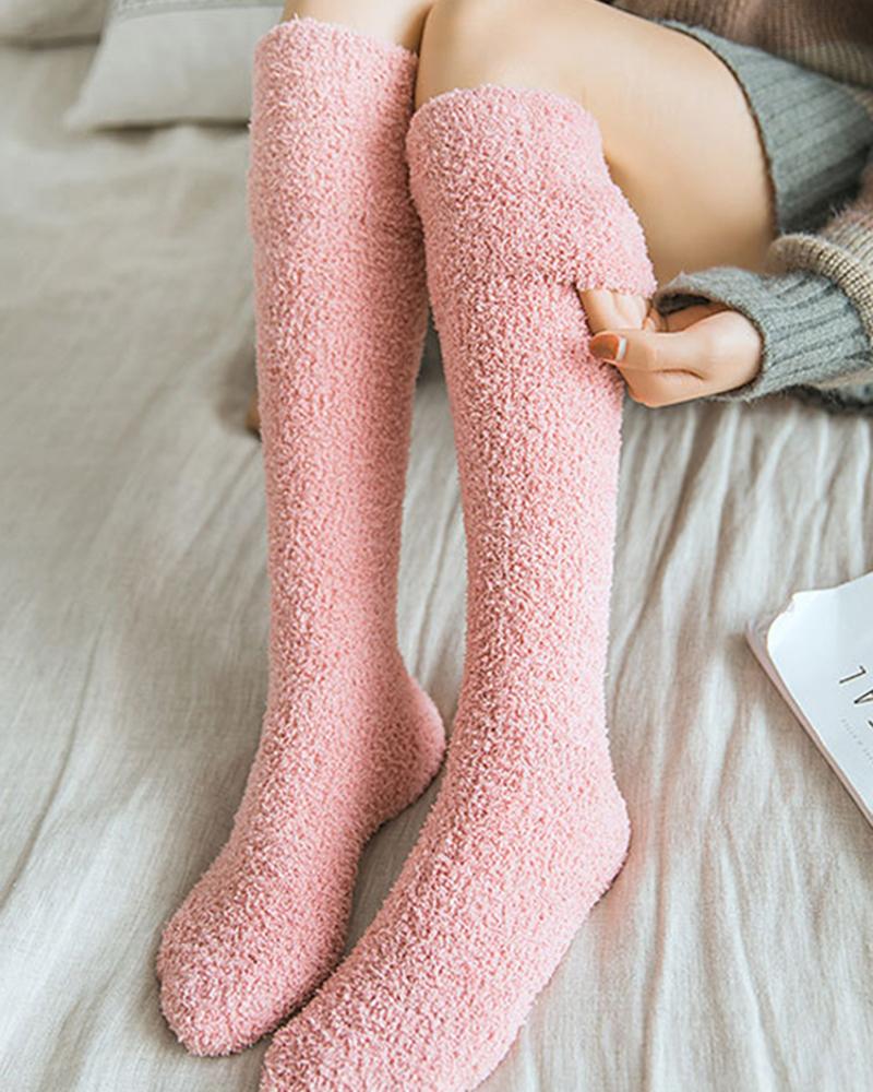 

1Pair Over The Knee Fuzzy Winter Thermal Socks, Pink