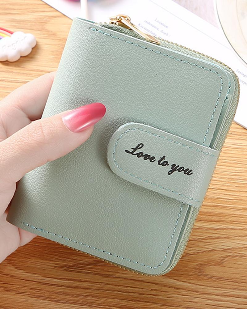 

Letter Print Credit Card Holder Purse, Green