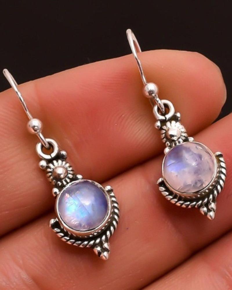 

1Pair Vintage Moon Stone Drop Earrings, Silver