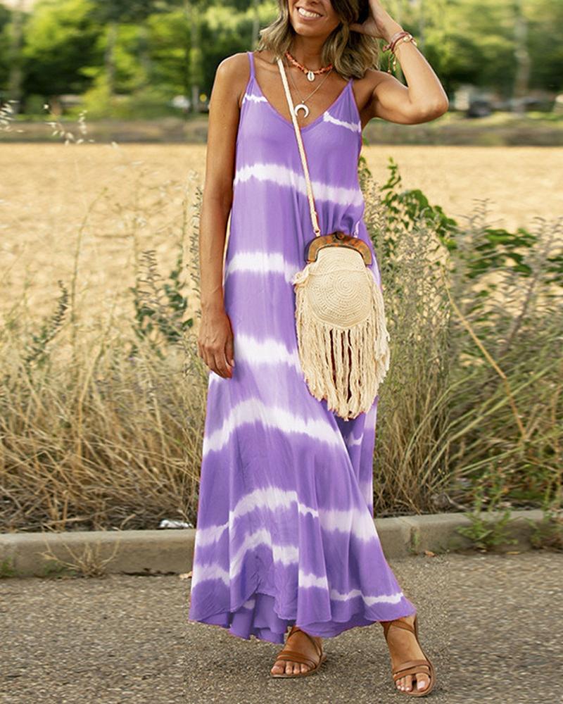 

Tie Dye Print Spaghetti Strap Casual Dress, Purple