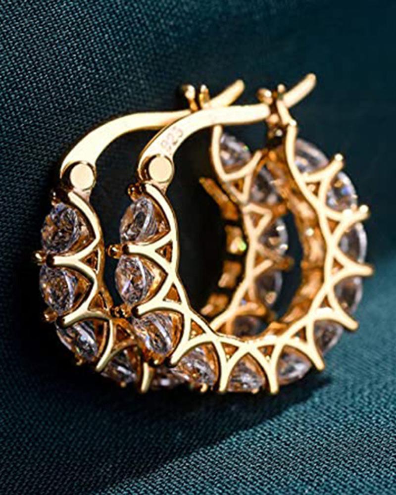 

1Pair Floral Pattern Faux Zircon Hoop Earrings, Gold