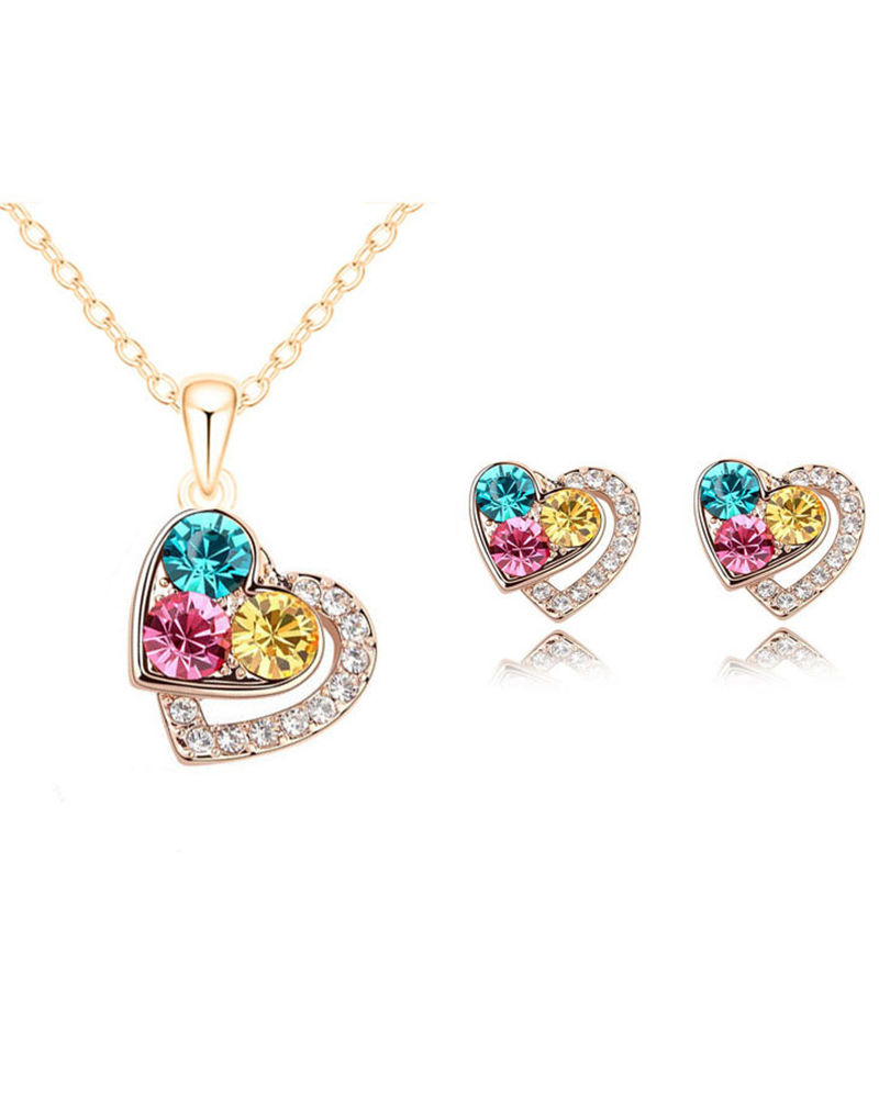 

2pcs Valentine's Day Hollow Out Heart Pedant Necklace & Earrings Jewelry Set, Multicolor