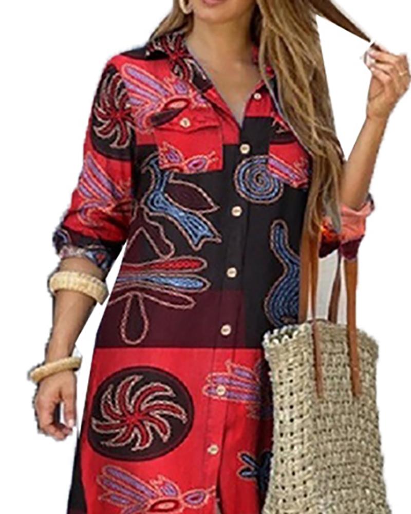 

Colorblock Button Pocket Design Slit Shirt Dress, Style4
