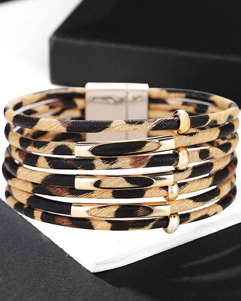 

1pc Leopard Multi-Layer Magnet Bracelet, Brown