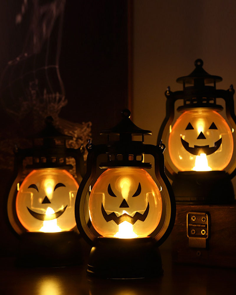 

Halloween Pumpkin Lantern Lights Battery Operated Scary Flameless Flickering Candle Light Halloween Home Table Decoration, Style1