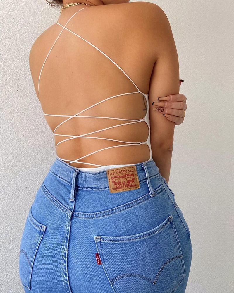 

Halter Crisscross Backless Top, White