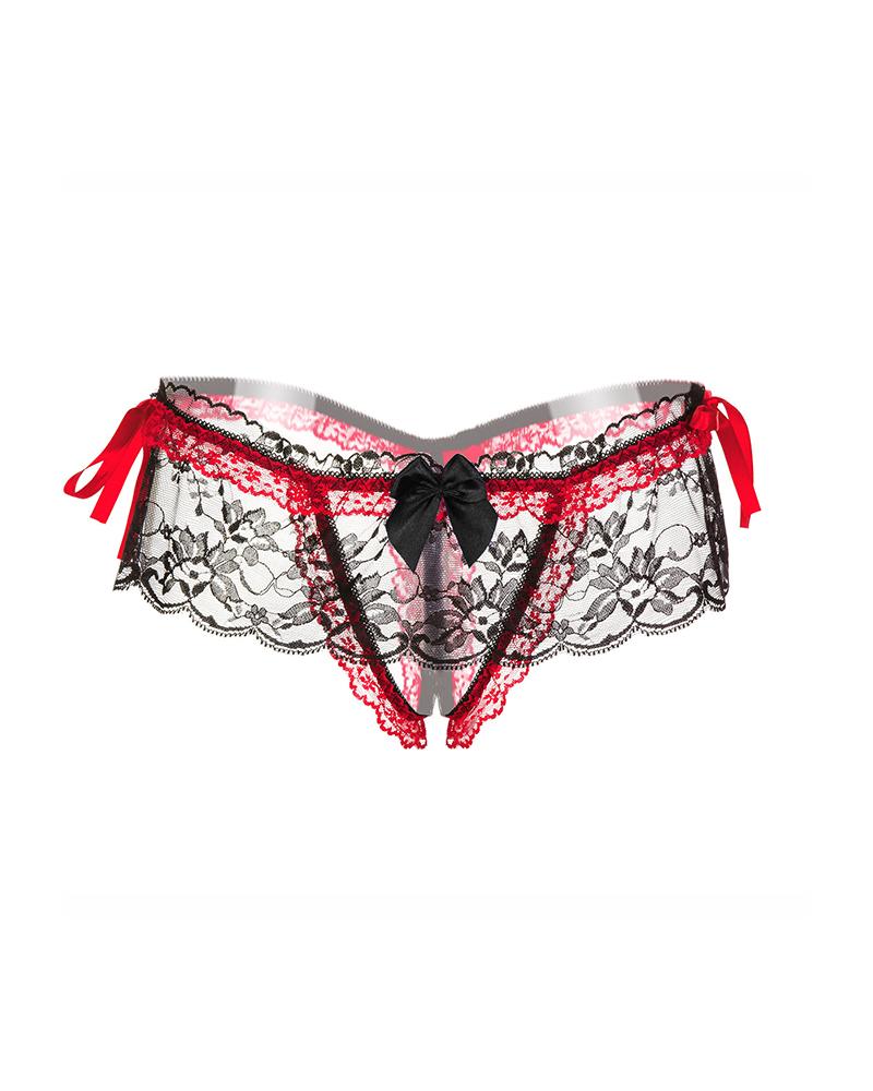 

Lace Bowknot Tied Detail Thong, Red